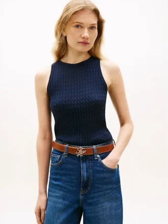 Camiseta sin mangas de punto trenzado