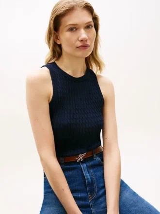 Camiseta sin mangas de punto trenzado