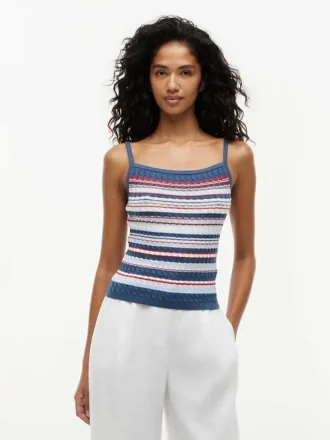 Camiseta sin mangas de rayas con punto trenzado