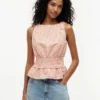 Camiseta sin mangas de seersucker a cuadros vichy con fruncidos