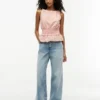 Camiseta sin mangas de seersucker a cuadros vichy con fruncidos