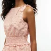 Camiseta sin mangas de seersucker a cuadros vichy con fruncidos