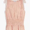 Camiseta sin mangas de seersucker a cuadros vichy con fruncidos