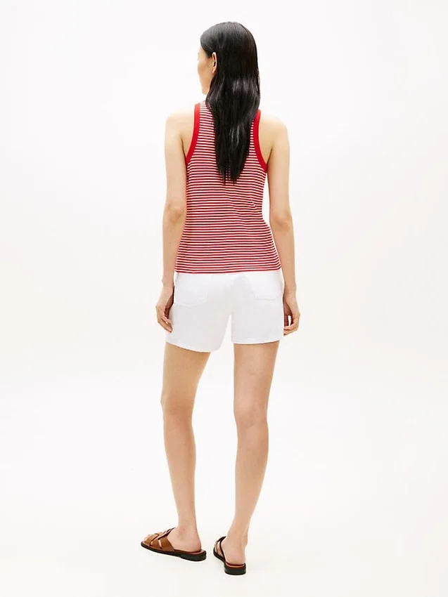 Camiseta sin mangas Henley a rayas con botones dorados Camiseta sin mangas Henley a rayas con botones dorados