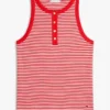 Camiseta sin mangas Henley a rayas con botones dorados Camiseta sin mangas Henley a rayas con botones dorados