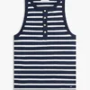 Camiseta sin mangas Henley a rayas con botones dorados Camiseta sin mangas Henley a rayas con botones dorados
