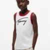 Camiseta sin mangas para niños con el logotipo de Tommy en letra cursiva