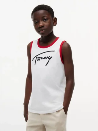 Camiseta sin mangas para niños con el logotipo de Tommy en letra cursiva