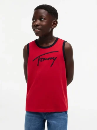 Camiseta sin mangas para niños con el logotipo de Tommy en letra cursiva