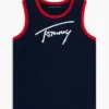 Camiseta sin mangas para niños con el logotipo de Tommy en letra cursiva