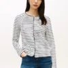 Camiseta tipo cárdigan de algodón entrelazado a rayas