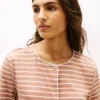 Camiseta tipo cárdigan de algodón entrelazado a rayas