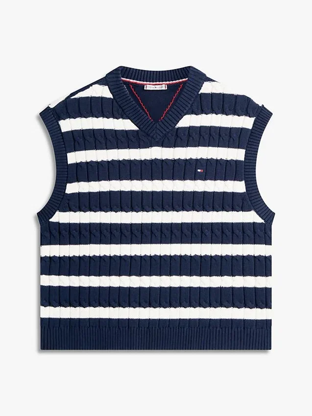 Chaleco de punto trenzado con cuello en V Chaleco de punto trenzado con cuello en V