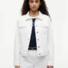 Chaqueta de denim elástico blanco de corte ajustado Chaqueta de denim elástico blanco de corte ajustado