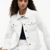 Chaqueta de denim elástico blanco de corte ajustado Chaqueta de denim elástico blanco de corte ajustado