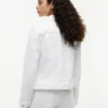 Chaqueta de denim elástico blanco de corte ajustado Chaqueta de denim elástico blanco de corte ajustado