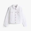 Chaqueta de denim elástico blanco de corte ajustado Chaqueta de denim elástico blanco de corte ajustado