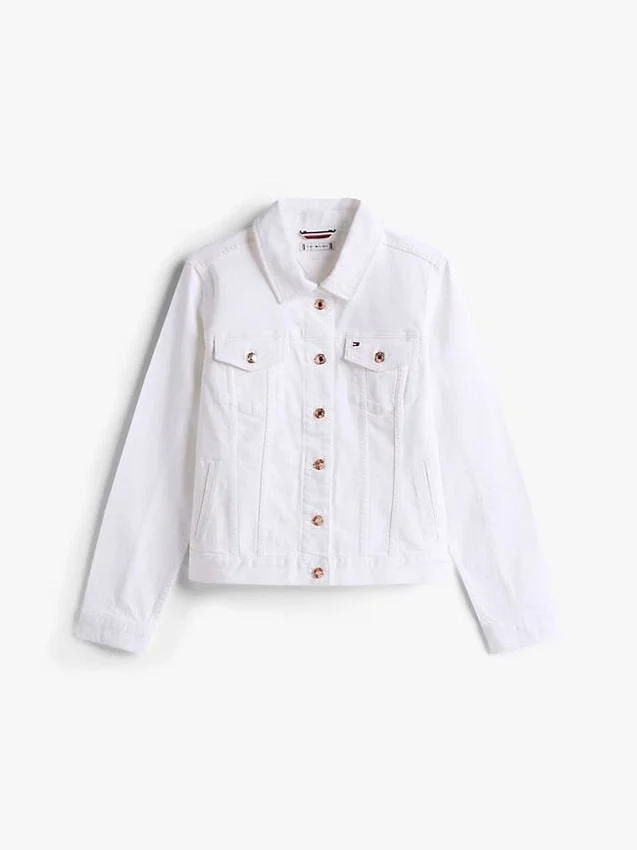 Chaqueta de denim elástico blanco de corte ajustado Chaqueta de denim elástico blanco de corte ajustado