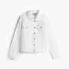 Chaqueta de denim elástico blanco de corte ajustado Chaqueta de denim elástico blanco de corte ajustado