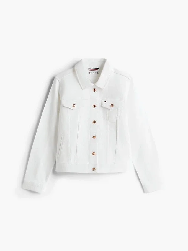 Chaqueta de denim elástico blanco de corte ajustado Chaqueta de denim elástico blanco de corte ajustado