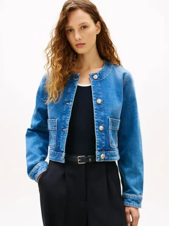 Chaqueta de mujer de denim lavado medio