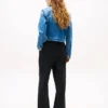 Chaqueta de mujer de denim lavado medio Chaqueta de mujer de denim lavado medio