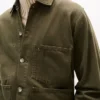 Chaqueta de trabajo de denim teñida en prenda Chaqueta de trabajo de denim teñida en prenda