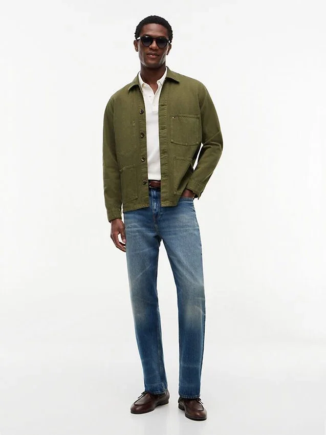 Chaqueta de trabajo de denim teñida en prenda Chaqueta de trabajo de denim teñida en prenda