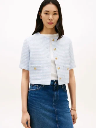 Chaqueta de tweed de manga corta para mujer Chaqueta de tweed de manga corta para mujer