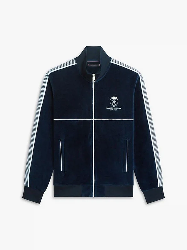 Chaqueta deportiva de terciopelo con escudo monograma Chaqueta deportiva de terciopelo con escudo monograma