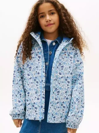 Chaqueta impermeable con capucha y estampado floral para niña