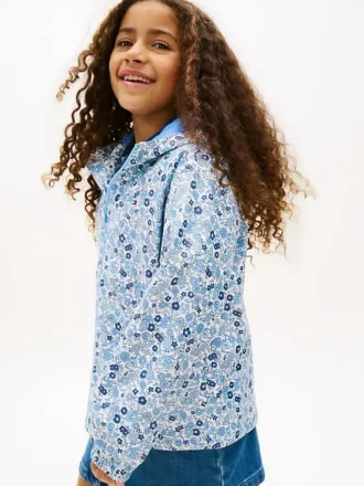 Chaqueta impermeable con capucha y estampado floral para niña