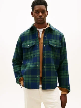 Chaqueta tipo camisa acolchada de mezcla de lana a cuadros Chaqueta tipo camisa acolchada de mezcla de lana a cuadros
