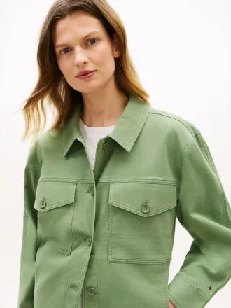 Chaqueta tipo camisa utilitaria oversize de sarga