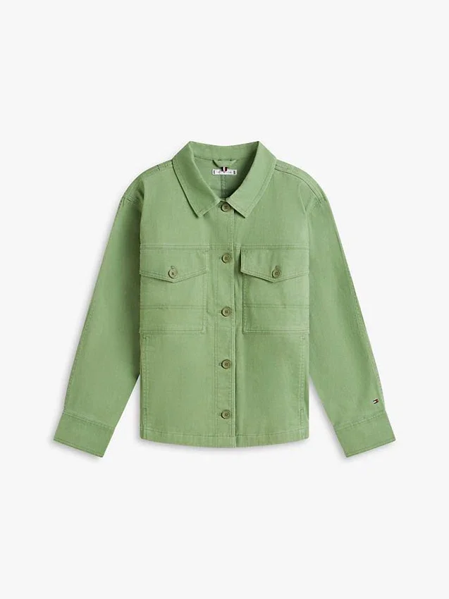 Chaqueta tipo camisa utilitaria oversize de sarga Chaqueta tipo camisa utilitaria oversize de sarga