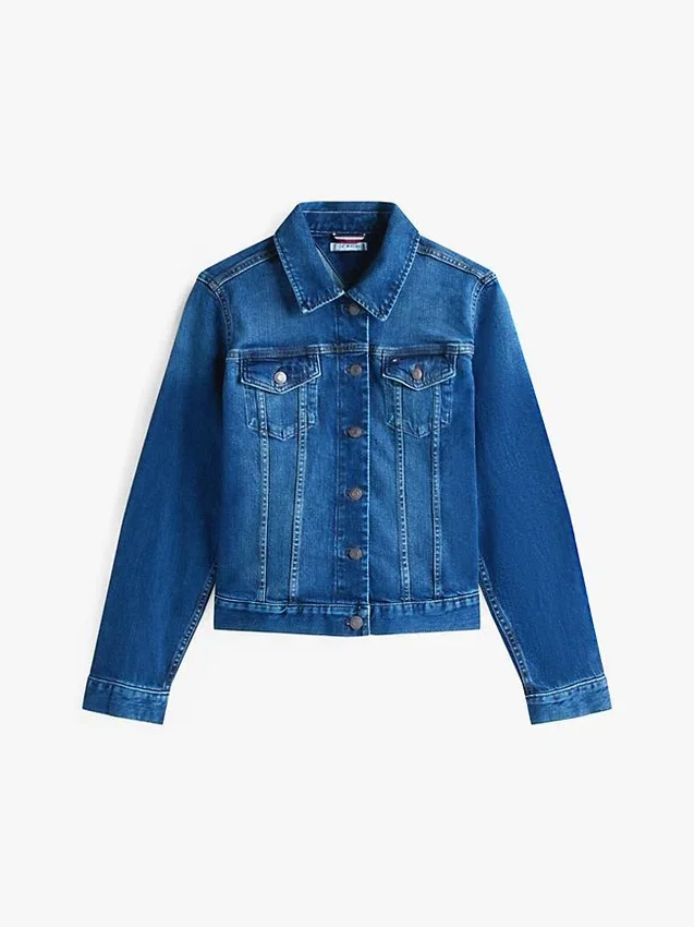 Chaqueta vaquera elástica de corte entallado y lavado oscuro Chaqueta vaquera elástica de corte entallado y lavado oscuro