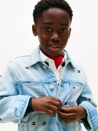 Chaqueta vaquera oversize con bandera ondulada para niño