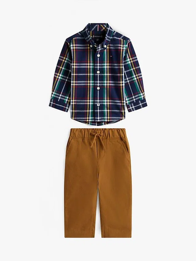 Conjunto de camisa y pantalones a cuadros para bebés Conjunto de camisa y pantalones a cuadros para bebés