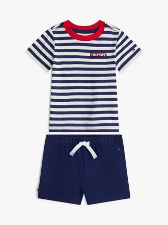 Conjunto de camiseta y pantalones cortos a rayas para bebés Conjunto de camiseta y pantalones cortos a rayas para bebés
