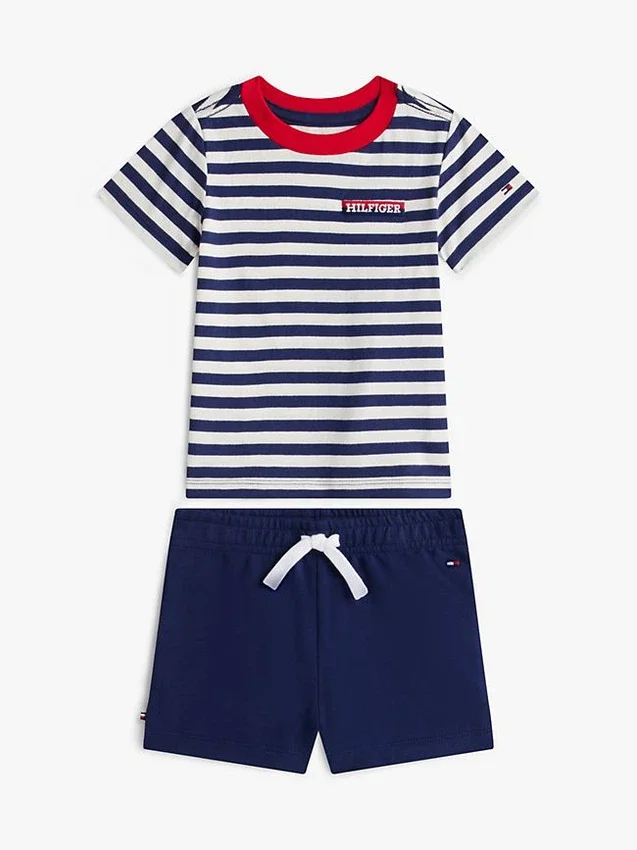 Conjunto de camiseta y pantalones cortos a rayas para bebés Conjunto de camiseta y pantalones cortos a rayas para bebés