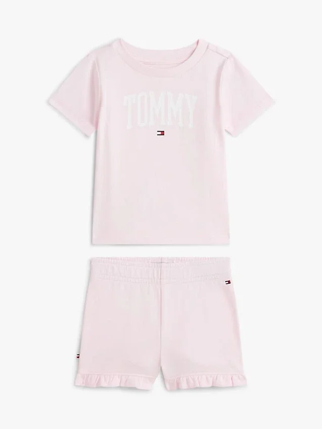 Conjunto de camiseta y pantalones cortos con el logotipo de Tommy para bebés Conjunto de camiseta y pantalones cortos con el logotipo de Tommy para bebés