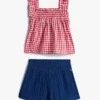 Conjunto de camiseta y pantalones cortos de cuadros vichy para bebés Conjunto de camiseta y pantalones cortos de cuadros vichy para bebés
