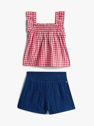 Conjunto de camiseta y pantalones cortos de cuadros vichy para bebés Conjunto de camiseta y pantalones cortos de cuadros vichy para bebés