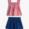 Conjunto de camiseta y pantalones cortos de cuadros vichy para bebés Conjunto de camiseta y pantalones cortos de cuadros vichy para bebés