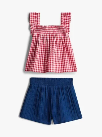 Conjunto de camiseta y pantalones cortos de cuadros vichy para bebés Conjunto de camiseta y pantalones cortos de cuadros vichy para bebés