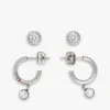 Conjunto de pendientes de aro y de botón con detalles de cristal