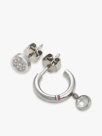 Conjunto de pendientes de aro y de botón con detalles de cristal