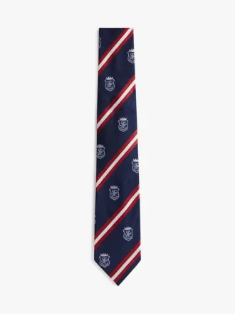 Corbata de seda a rayas con monograma y escudo