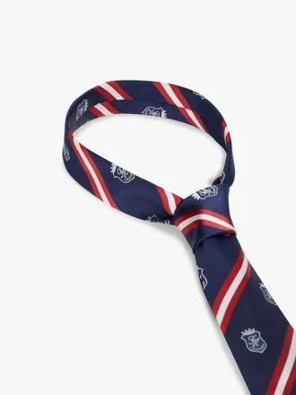 Corbata de seda a rayas con monograma y escudo