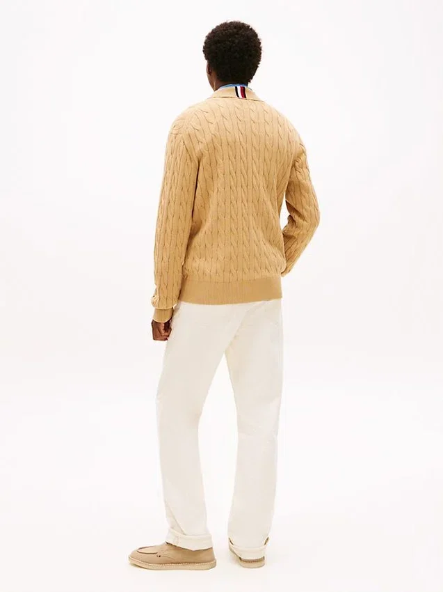Cárdigan polo con cremallera y punto trenzado Cárdigan polo con cremallera y punto trenzado